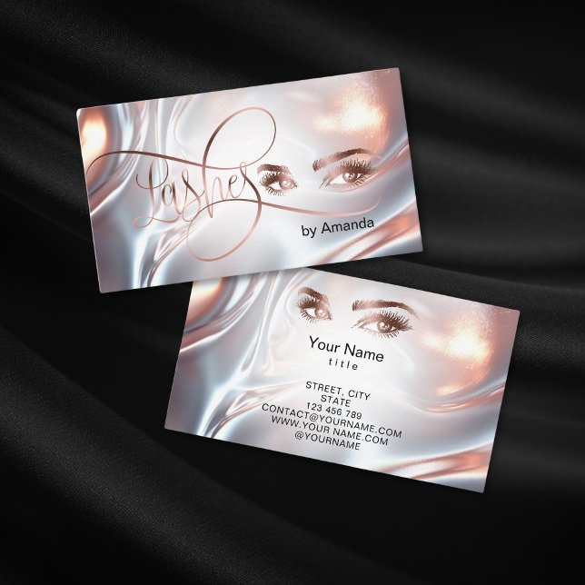 Modern Makeup Artis Lashes Rose Gold Opal Calling Card (rose gold liquid metal makeup artist business card design)