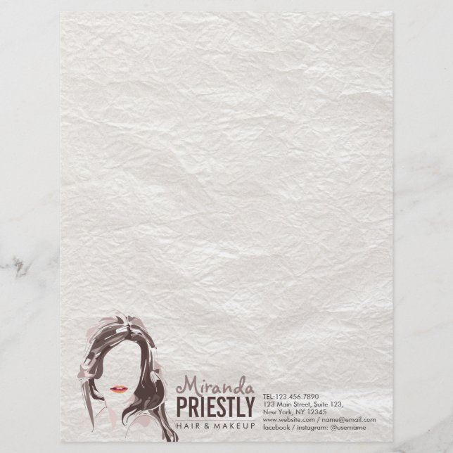 Modern Makeup Artist and Hair Stylist Beauty Salon Personalized Letterhead (Front)
