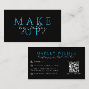 Modern Makeup Artist Black Blue QR Code Business Card