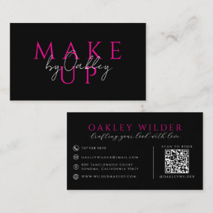 Modern Makeup Artist Black Pink QR Code Business Card