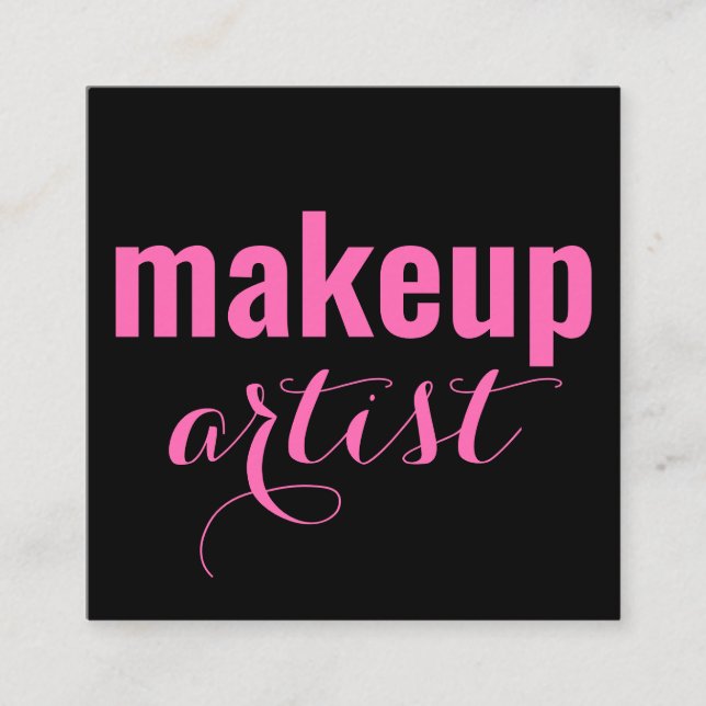 Modern makeup artist black pink square business card (Front)