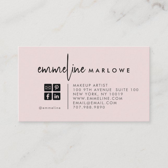 Modern Makeup Artist Blush Pink Business Card (Front)