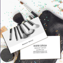 Modern Makeup Artist Business Card with Brush 