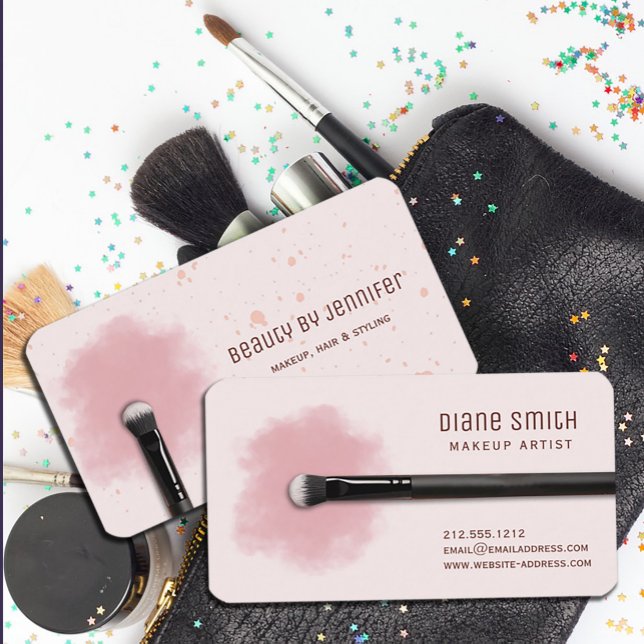 Modern Makeup Artist Business Card with Brush  (Modern Makeup Artist Business Card with Brush #simplepinkbusinesscard #zazzlemade #makeupartist)