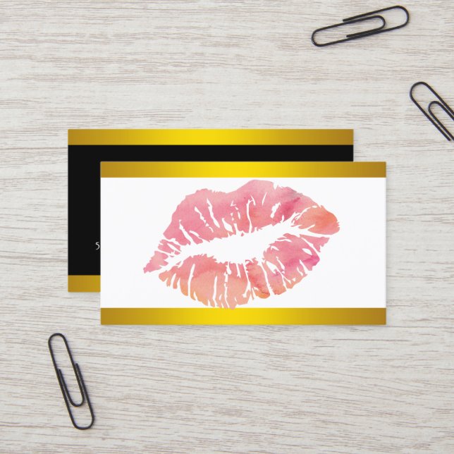 Modern makeup artist faux glitter chic pink lips business card (Front/Back In Situ)