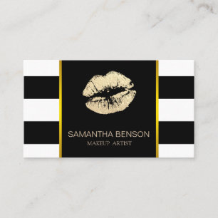 Modern Makeup Artist Gold Glitter Lips Salon Business Card