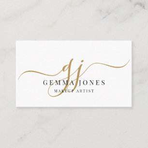 Modern Makeup Artist Gold Script Monogram Name Business Card