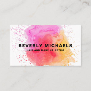 Modern Makeup Artist Hair Salon Watercolor Splash Business Card