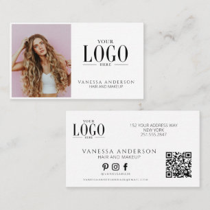 Modern Makeup Artist Hair Stylist Logo QR Code Business Card