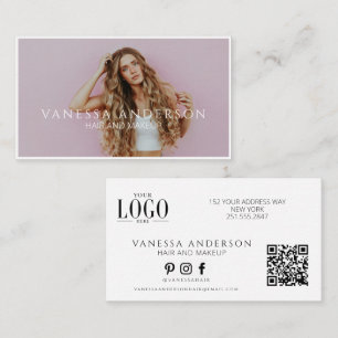 Modern Makeup Artist Hair Stylist Logo QR Photo Business Card