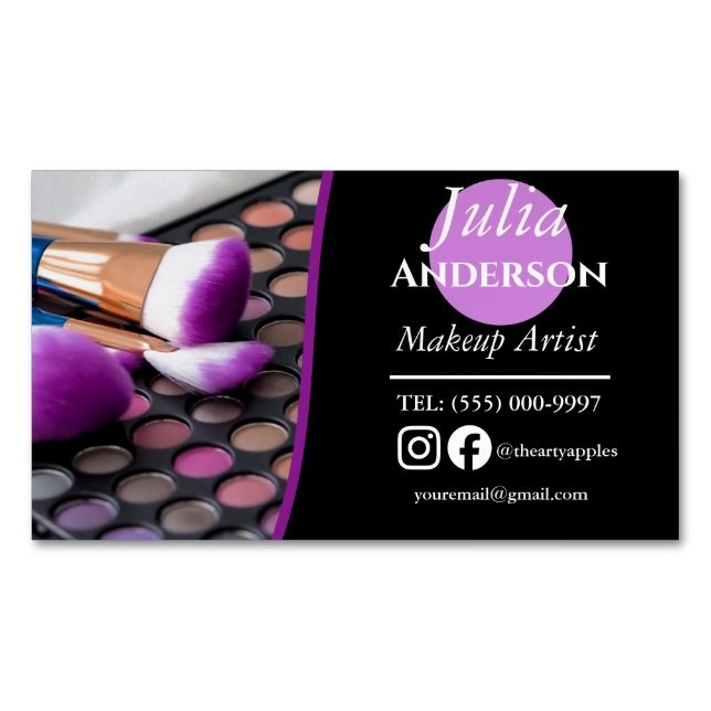 modern Makeup Artist MUA photo small business Magnetic Business Card (Front)