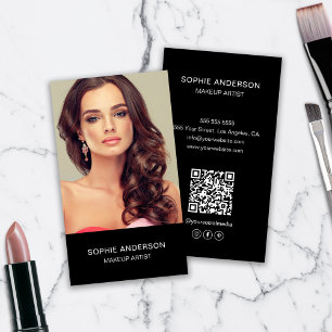 Modern Makeup Artist Photo Black Business Card
