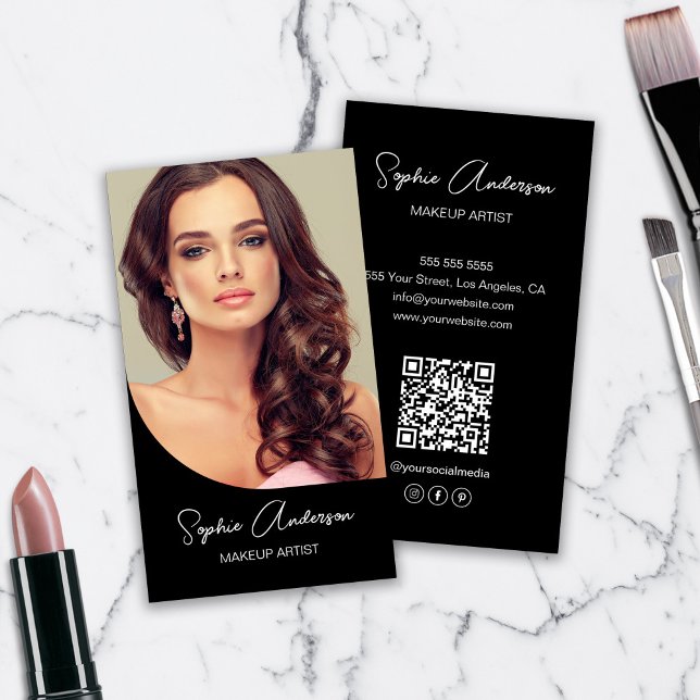 Modern Makeup Artist Photo Black Business Card (Modern Makeup Artist Photo Black Business Card)