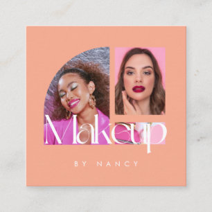 Modern Makeup Artist Photo Collage Peach Square Business Card