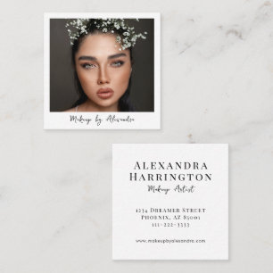 Modern Makeup Artist Photo Elegant Script Square Business Card