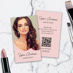 Modern Makeup Artist Photo Pink Business Card