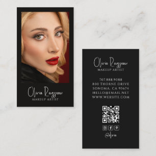 Modern Makeup Artist Photo QR Code Black Business Card
