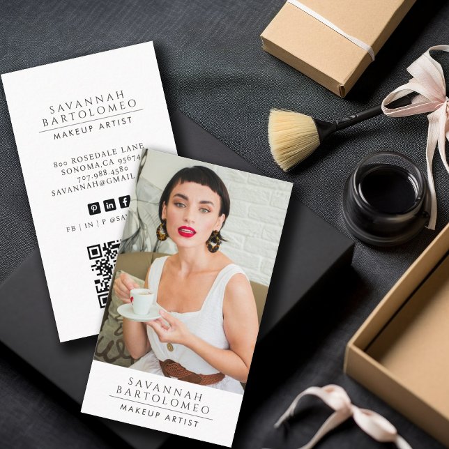 Modern Makeup Artist Photo QR Code Social Media Business Card (Creator Uploaded)