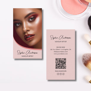 Modern Makeup Artist Photo QR Pink Business Card