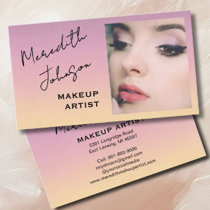 Modern Makeup Artist Pink Black Script Photo Bus Business Card