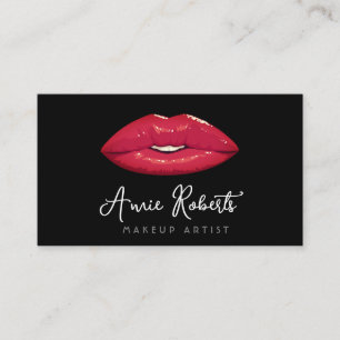 Modern Makeup Artist Red Lips Business Card