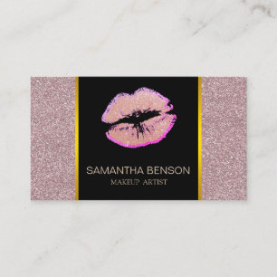 Modern Makeup Artist Rose Gold Glitter Lips Salon Business Card