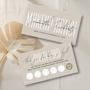 Modern makeup artist script typography beige loyalty card