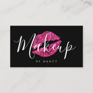 Modern Makeup Artist Typography Hot pink Glitter  Business Card