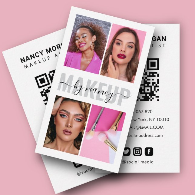 Modern Makeup Calligraphy Script Photo Collage  Business Card (Creator Uploaded)