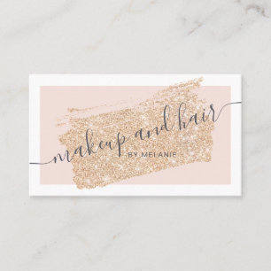Modern makeup hair gold glitter brush pink frame business card