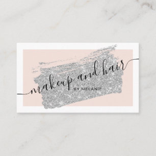 Modern makeup hair silver glitter brush pink frame business card