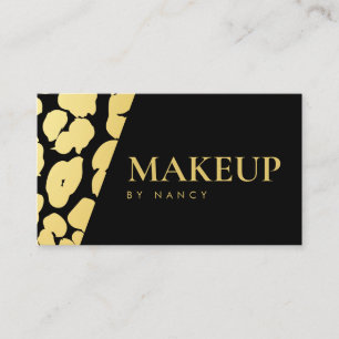 Modern Makeup Leopard Print Black and Gold Business Card