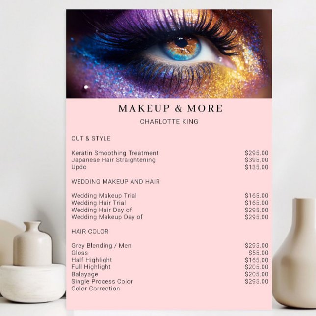 Modern, Makeup Photo Salon Price List Poster (Modern, Makeup Photo Glitter Salon Price List Poster)