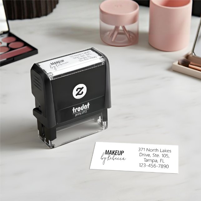 Modern Makeup Studio Name Return Address Self-inking Stamp (Simple and modern business details stamp - quick to customise for your makeup business)