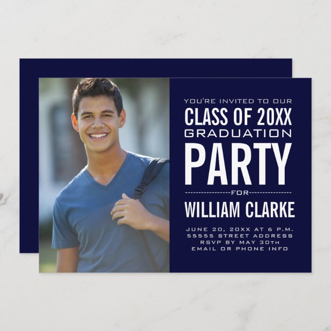 Modern Male Grad Graduation Party Invitation (Front/Back)