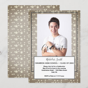 MODERN MALE GRAD GREY STARS   GRADUATION PARTY INVITATION