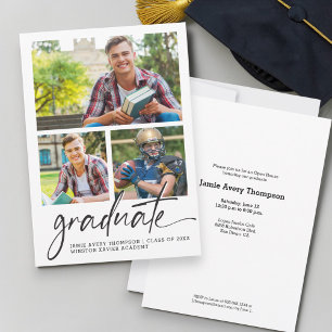 Modern Male Graduate Photo Collage Open House  Invitation