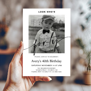 Modern Male Minimalist Photo 40th Birthday Invitation