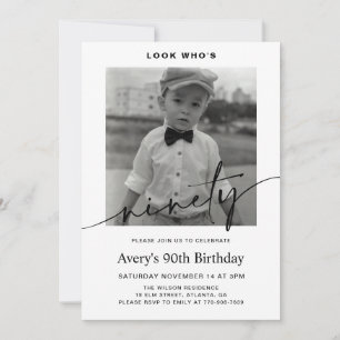 Modern Male Minimalist Photo 90th Birthday Invitation