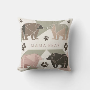 Modern Mama Bear Pillow, Geometric Neutral Design Cushion
