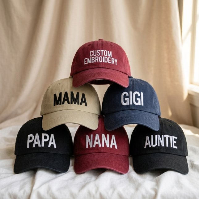 Modern Mama Gigi Auntie Dad Grandma Custom Script Embroidered Hat (Minimalist Teacher Appreciation Embroidered Hat | Custom Bachelorette Party Bride Baseball Cap)