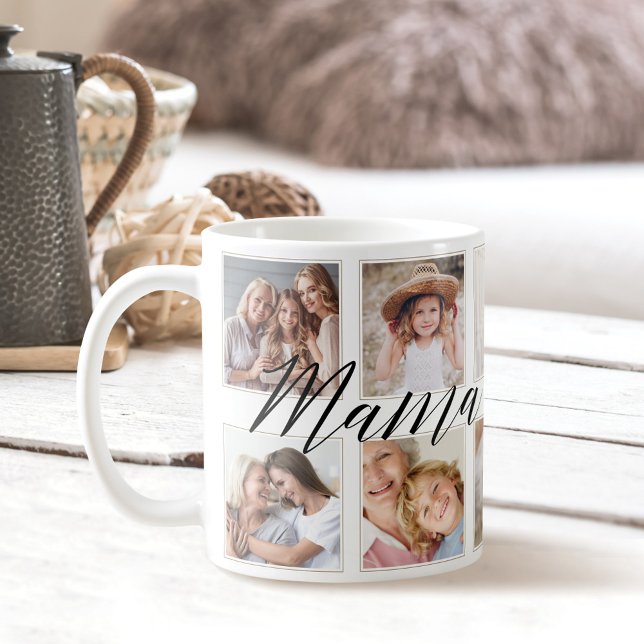 Modern Mama Script | Grandchildren Photo Collage Coffee Mug (Creator Uploaded)