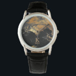 Modern man monogram name black gold personalised watch<br><div class="desc">Modern elegant monogrammed abstract masculine stylish black watch with gold paintbrush strokes.            Personalised name and initial gift for him: dad,  father,  groomsman,  husband,  son on birthday,  graduation,  weddings,  or any other occasion.</div>