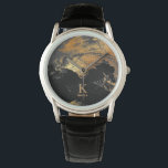 Modern man monogram name black gold personalised watch<br><div class="desc">Modern elegant monogrammed abstract masculine stylish black watch with gold paintbrush strokes. Personalised name and initial gift for him: dad, father, groomsman, husband, son on birthday, graduation, weddings, or any other occasion.</div>