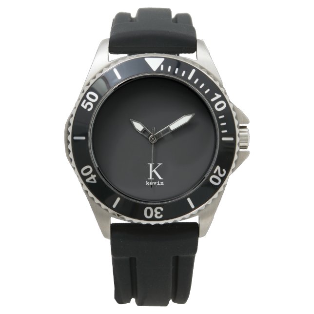 Modern man monogram name black white personalised watch (Front)