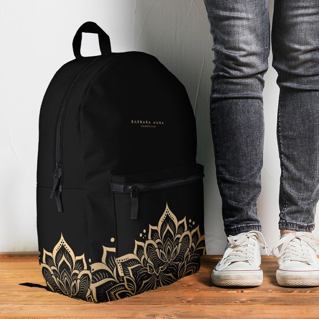 Modern Mandala Boho Spiritual Black Gold Printed Backpack (Modern Mandala Boho Holographic Pastel Printed Backpack
)