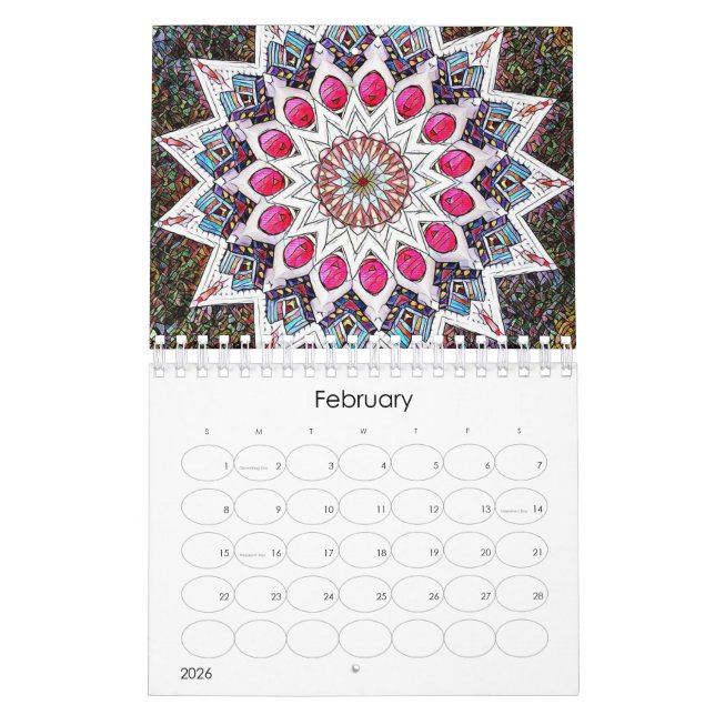 Modern Mandala Calendar (Feb 2026)