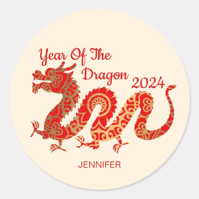 Modern Mandala Dragon 2024 Chinese New Year  Classic Round Sticker (Front)
