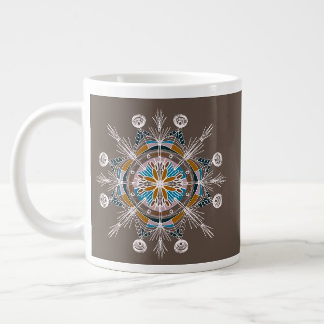 Modern Mandala Floral Blush Pink Boho Art Large Coffee Mug (Left)