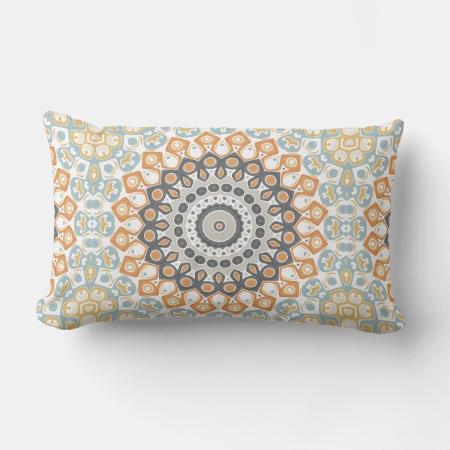 Modern Mandala in Orange and Blue Lumbar Cushion (Front)